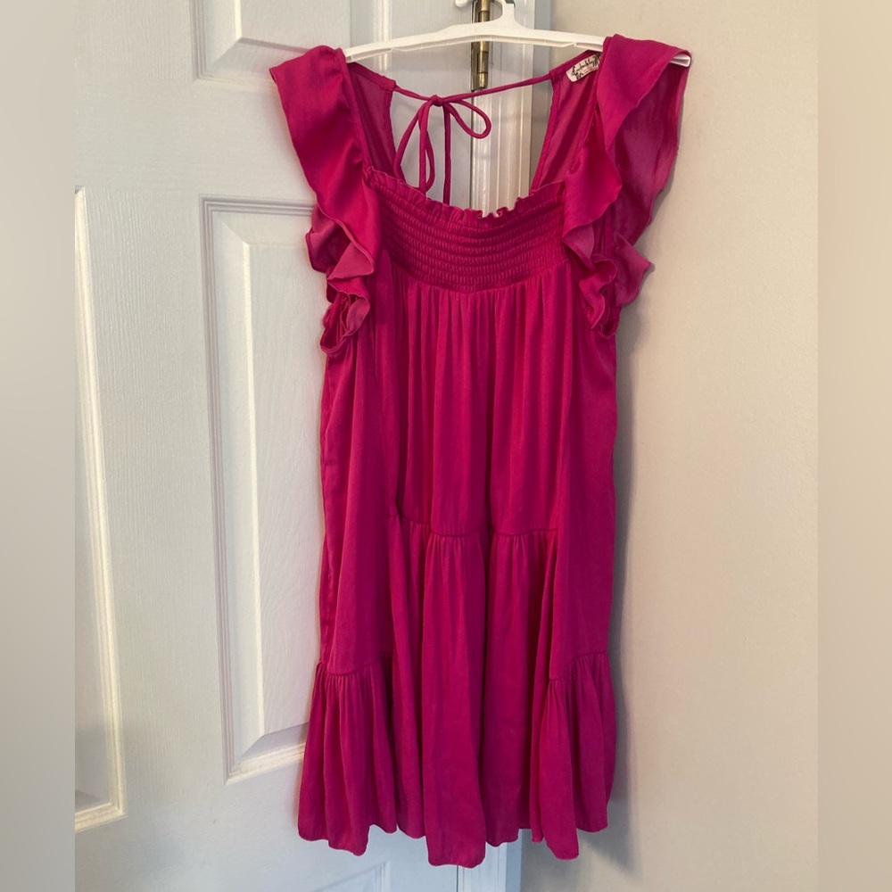 Free People Intimately Hot Pink Mini Dress with double tie on the back sz small